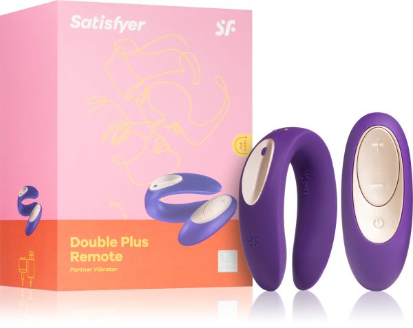 Satisfyer Double Plus Remote Couples Vibrator, Purple/Gold, 9 cm