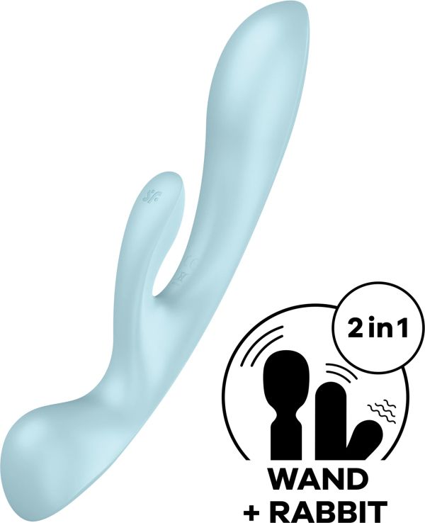 Satisfyer TRIPLE OH Clitoral Stimulation Vibrator, Blue, 23.5 cm