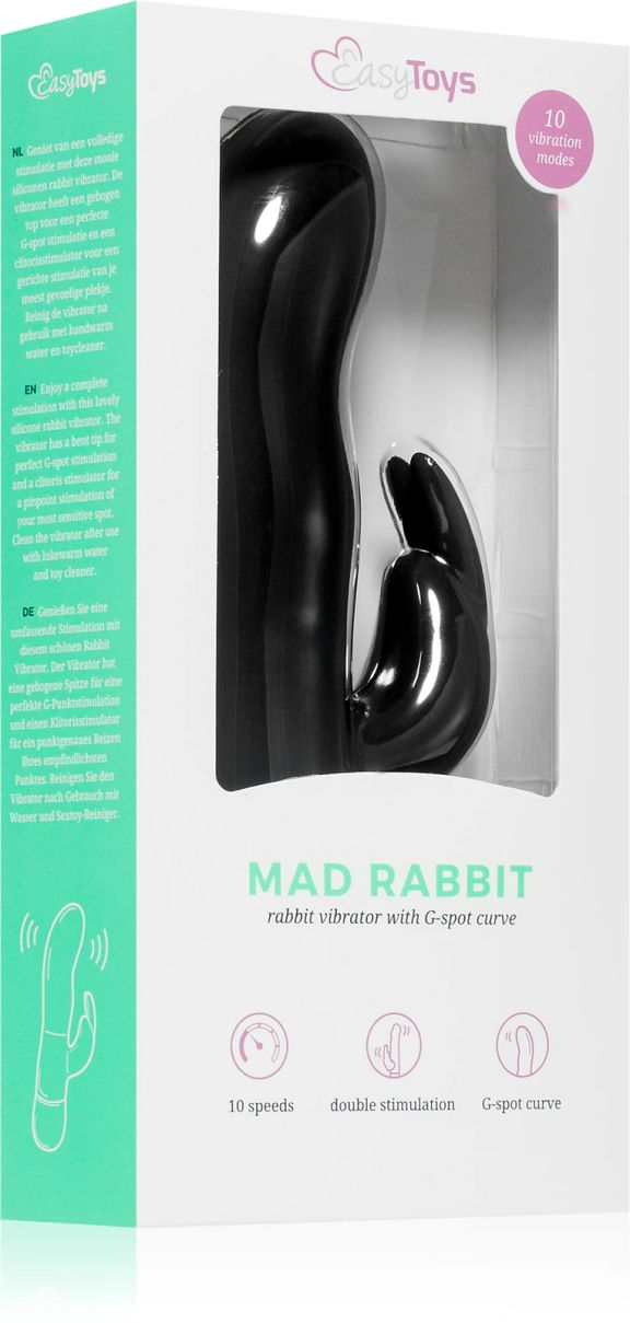EasyToys Mad Rabbit Black вибратор със стимулиране на клитора, Black, 17 см