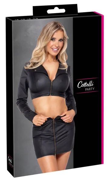 Cottelli PARTY черен клубен комплект – късо яке и мини пола S/M