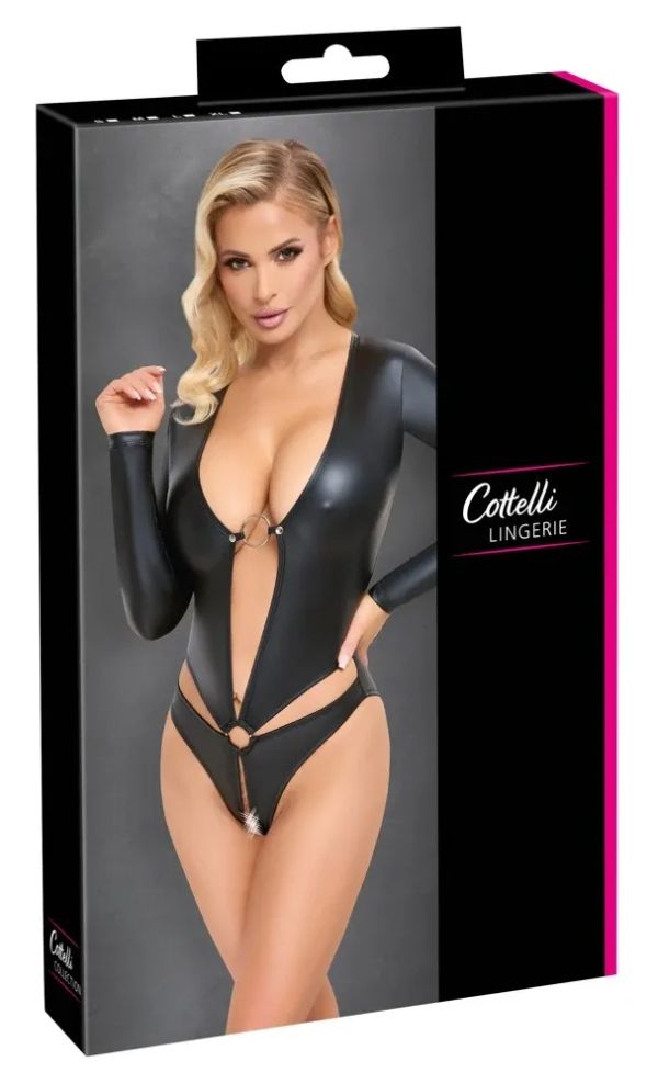 Cottelli LINGERIE Black Matte Open Long-Sleeve Bodysuit S/M