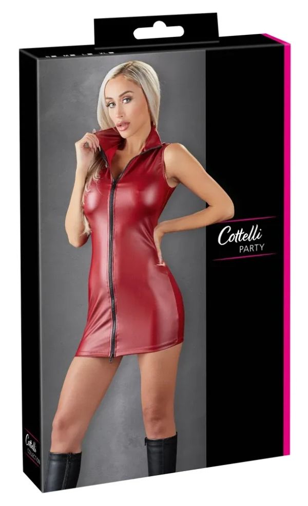 Cottelli PARTY Red Mini Dress with Two-Way Zip & High Collar S/M