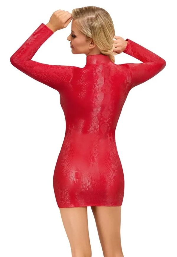 Cottelli PARTY Red Snakeskin Mini Dress with Front Zip S/M