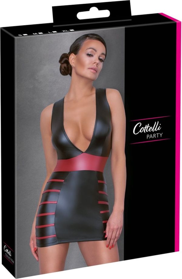 Cottelli PARTY Черна мини рокля с червени акценти и дълбоко V-деколте S/M