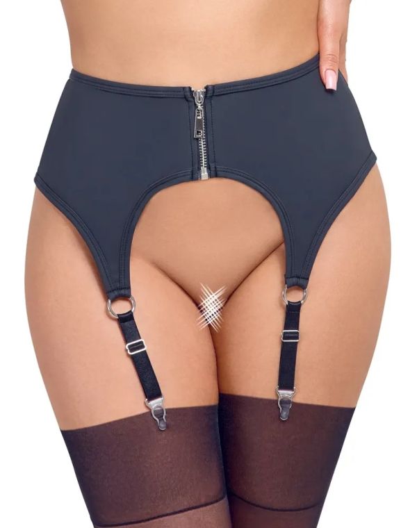 Cottelli LINGERIE Черен колан за жартиери с матов ефект и цип S/M