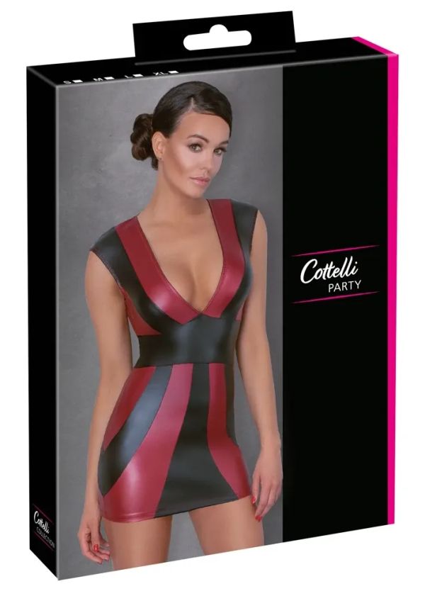 Cottelli PARTY Red & Black Striped Mini Dress with Deep V-Neckline S/M