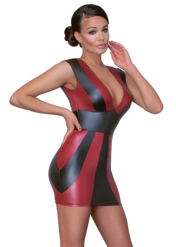 Cottelli PARTY Red & Black Striped Mini Dress with Deep V-Neckline S/M