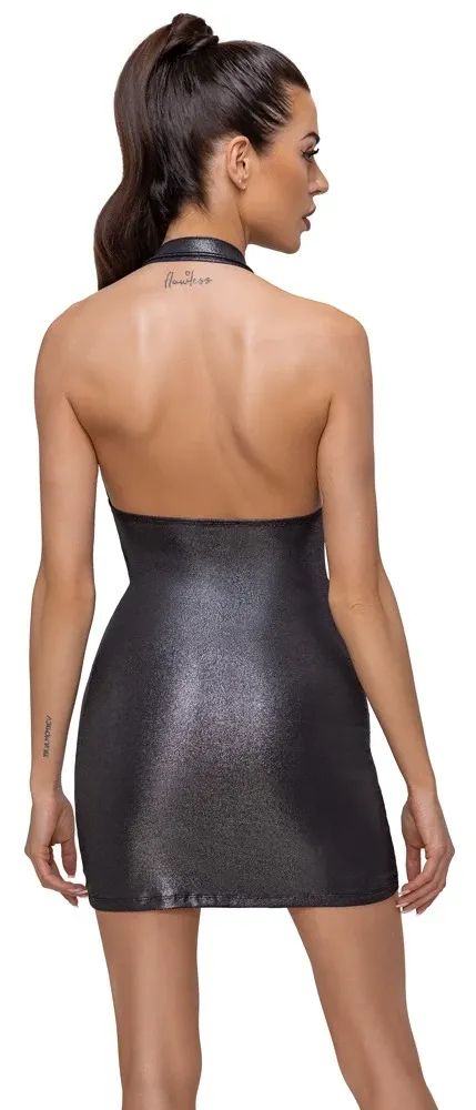Cottelli PARTY Silver Mini Dress with Open Back & Rhinestone Clasp S/M