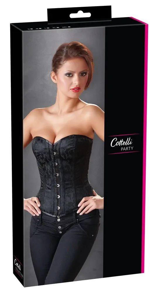 Cottelli PARTY Black Brocade Corset with Detachable Suspenders S/M