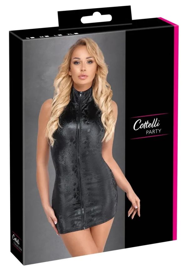Cottelli PARTY Черна мини рокля със змийски ефект и преден цип S/M