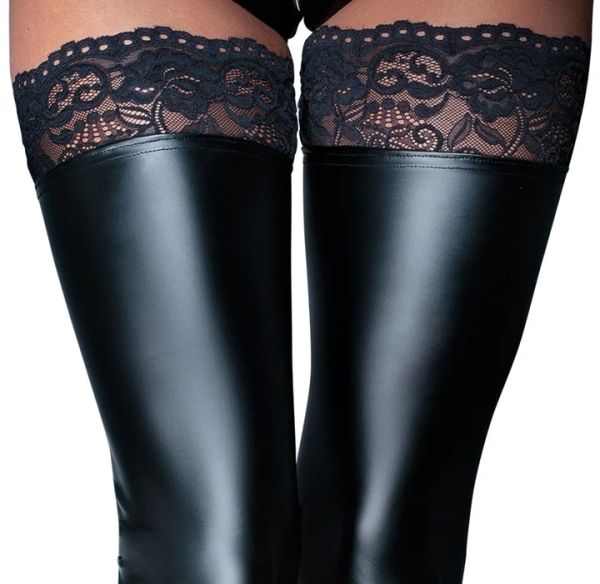 Noir Handmade Черни Powerwetlook чорапи без стъпало с дантела S/M