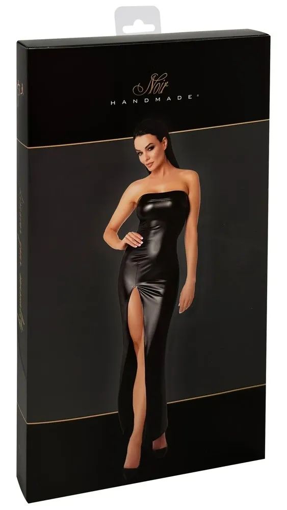 Noir Handmade Aphrodisia Черна дълга Powerwetlook рокля с висок цеп S/M