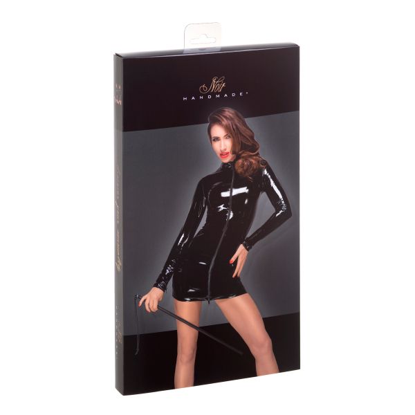 Noir Handmade Black PVC Mini Dress with Two-Way Front Zip S/M