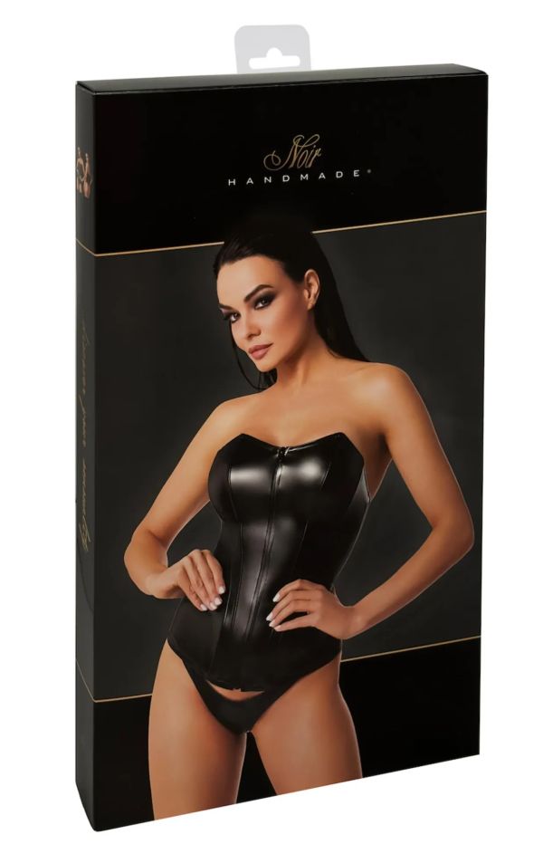 Noir Handmade Mysteria Black Powerwetlook Corset Top with Front Zip S/M