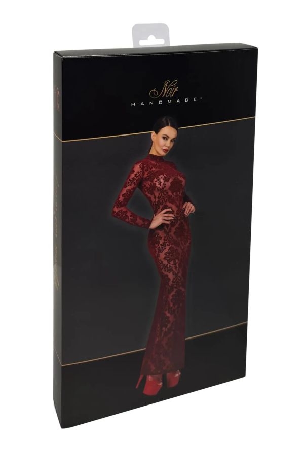 Noir Handmade Kinky Royal Дълга рокля в бордо с кадифен флорален принт S/M