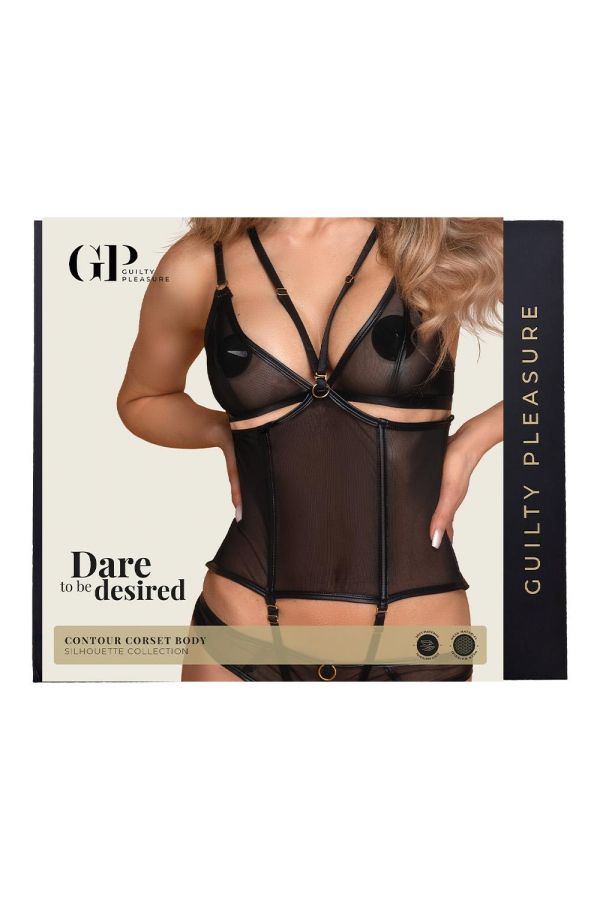 Guilty Pleasure Contour Black Open-Cup Corset Bodysuit S/M