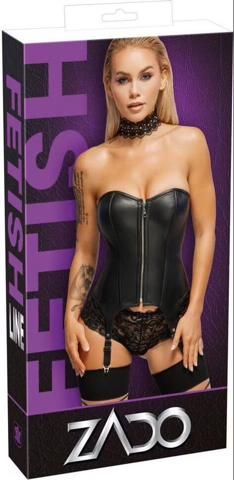 ZADO Black Lamb Leather Suspender Corset with Front Zip S/M