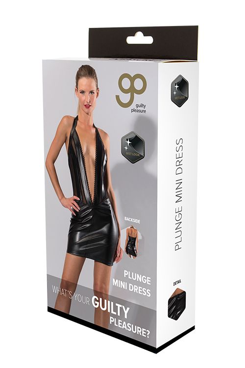 Guilty Pleasure Black Wetlook Plunge Mini Dress S/M