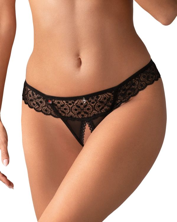 Obsessive Shibu Black Lace Open-Crotch Thong S/M