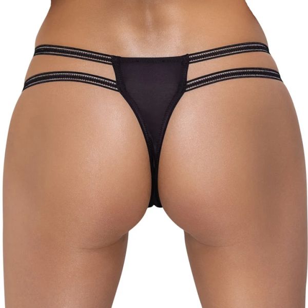 Cottelli Lingerie Black Lace Open-Crotch Thong with Rhinestone Rings S/M