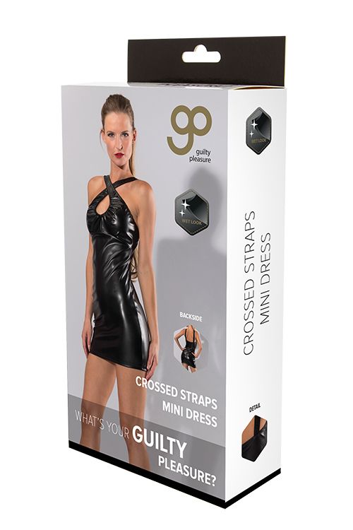 Guilty Pleasure Wetlook Crossed Straps черна мини рокля с кръстосани презрамки S/M