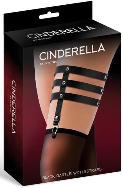 IntoYou BDSM Line Cinderella черен жартиер за бедро с 3 ленти