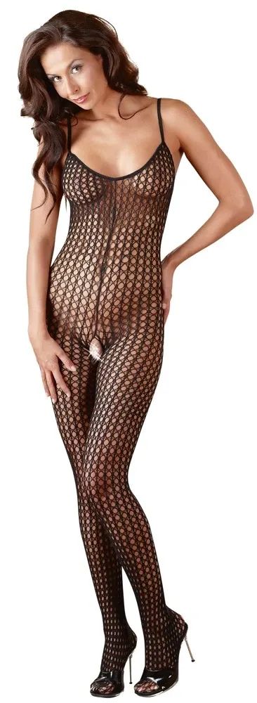 NO:XQSE черен мрежест catsuit с отворено дъно S/M