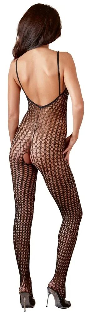 NO:XQSE черен мрежест catsuit с отворено дъно S/M
