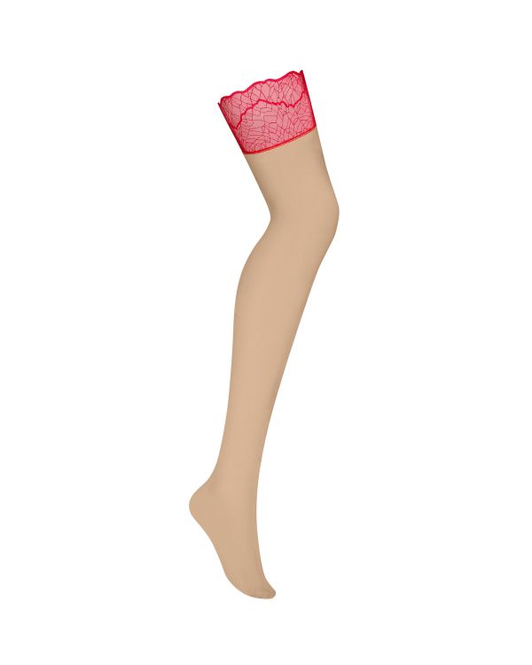 Obsessive Cupide Desir Beige Stockings with Red Lace S/M