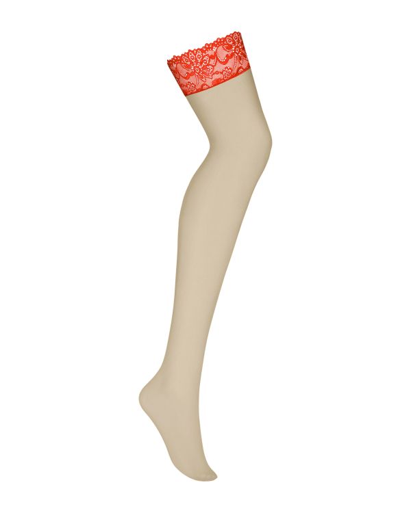 Obsessive Lovica Nude Stockings with Red Floral Lace S/M