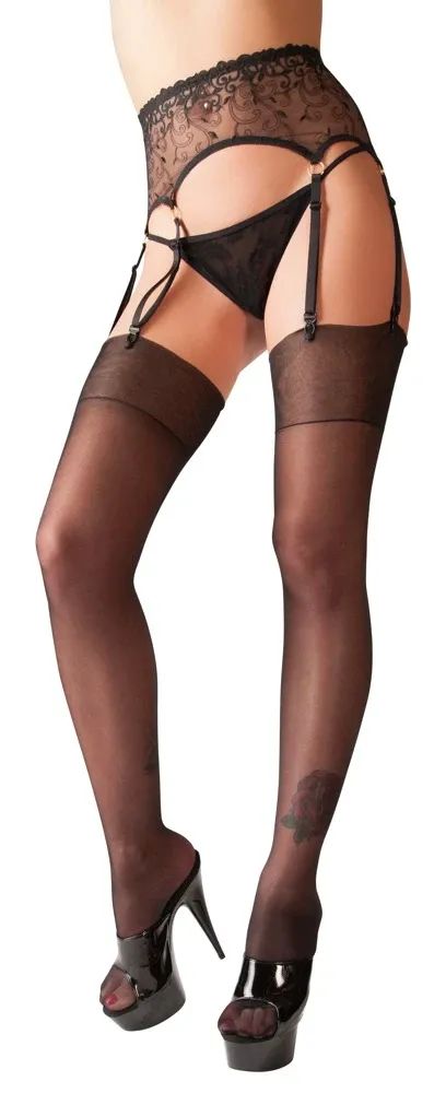 Cottelli LEGWEAR черни 20 DEN чорапи за жартиерен колан с фин блясък S/M
