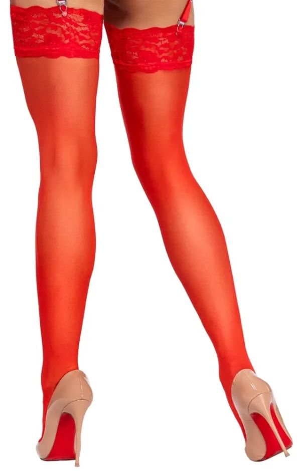 Cottelli LEGWEAR червени 20 DEN чорапи за жартиерен колан с широк дантелен кант S/M