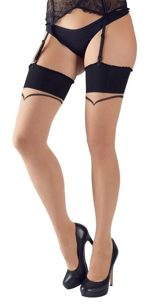 Cottelli LEGWEAR телесни 20 DEN чорапи за жартиерен колан с черен заден шев и панделка S/M