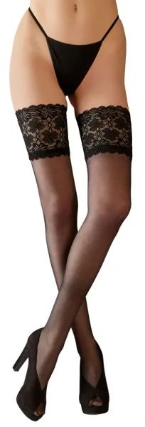 Cottelli LEGWEAR черни самозадържащи чорапи 20 DEN с 15 см дантелен кант S/M
