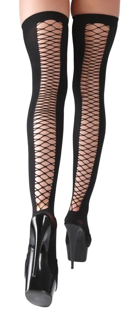 Cottelli LEGWEAR Black Hold-Up Overknee Stockings with Back Mesh Panel S/M
