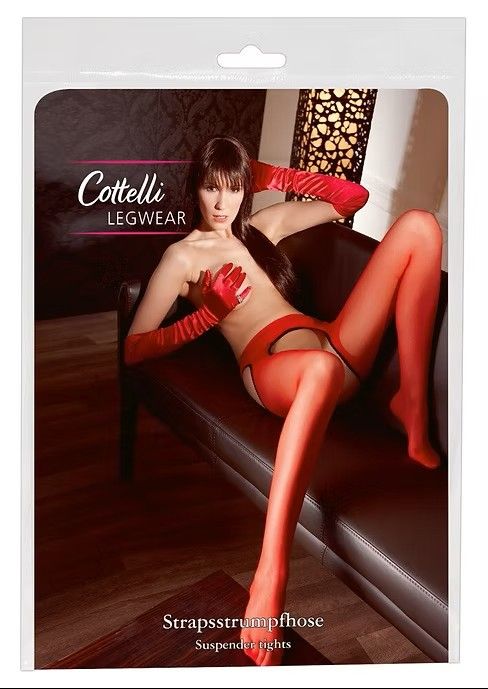 Cottelli LEGWEAR червен жартиерен чорапогащник с отворено дъно и контрастни шевове S/M