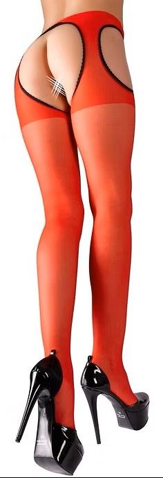 Cottelli LEGWEAR червен жартиерен чорапогащник с отворено дъно и контрастни шевове S/M
