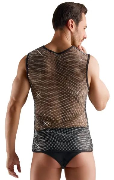 Svenjoyment черен прозрачен мрежест потник с блестящи камъчета S/XL