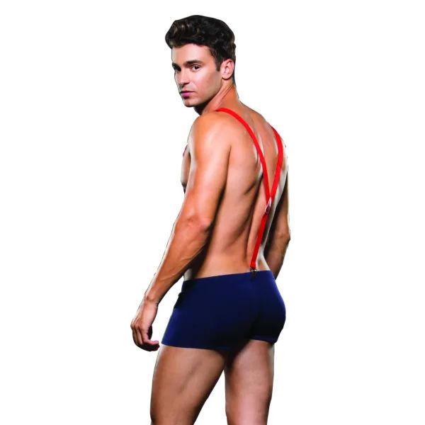 Envy Menswear Fireman Navy Trunks and Red Suspenders Set S/XL