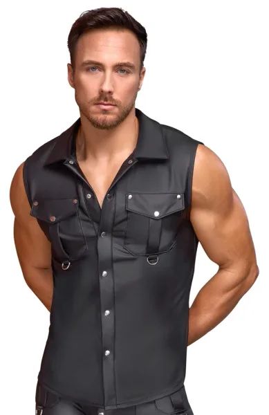 NEK Black Men's Sleeveless Matte-Look Shirt with Press Studs and D-Rings S/XL
