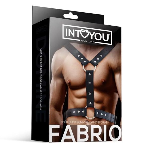 IntoYou BDSM Line Fabrio черен мъжки BDSM харнес от веган кожа с O-ring халки