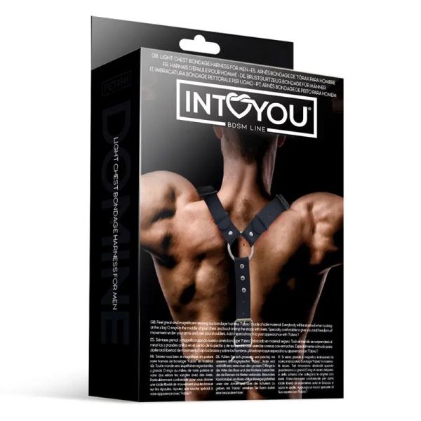 IntoYou BDSM Line Fabrio черен мъжки BDSM харнес от веган кожа с O-ring халки