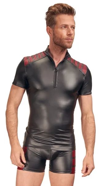 NEK Black Men's Matte-Look Shirt with Red Shoulder Inserts and Zip S/XL