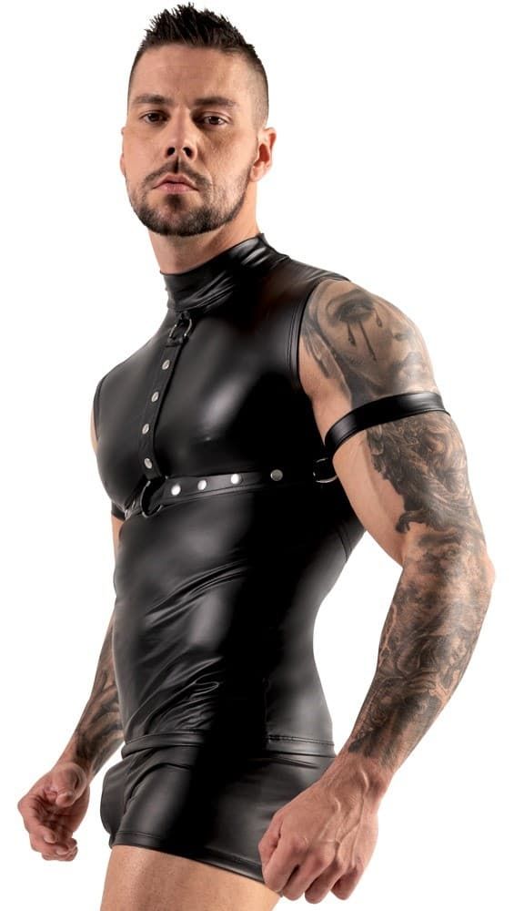 Svenjoyment BONDAGE Black Men's Top with Chest Harness and Arm Cuffs S/XL