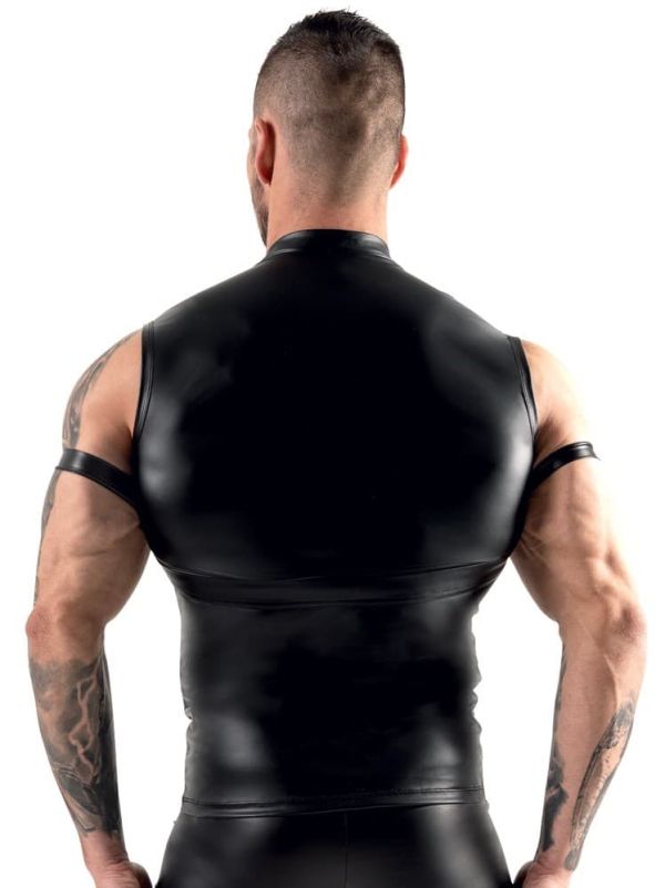 Svenjoyment BONDAGE Black Men's Top with Chest Harness and Arm Cuffs S/XL