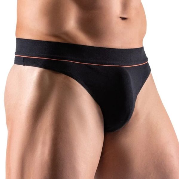 Svenjoyment Black Men's Organic Cotton Thong with Red Stripe S/XL