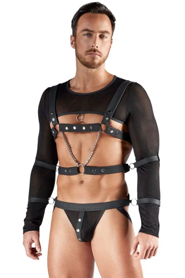 Svenjoyment BONDAGE Black Soft Bondage Set with Top, Harness, Jock and 4 Cuffs S/XL