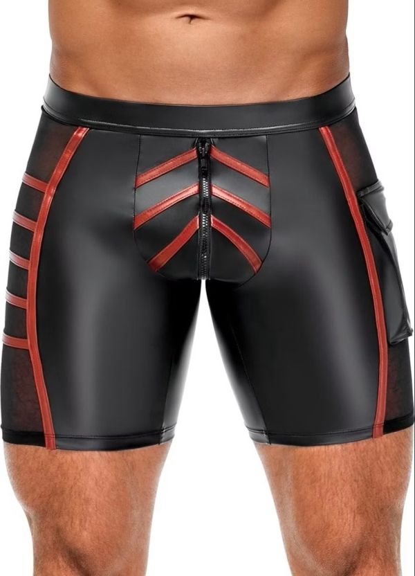 NEK Black Men's Matte-Look Shorts with Red Stripes and Mesh Inserts S/XL