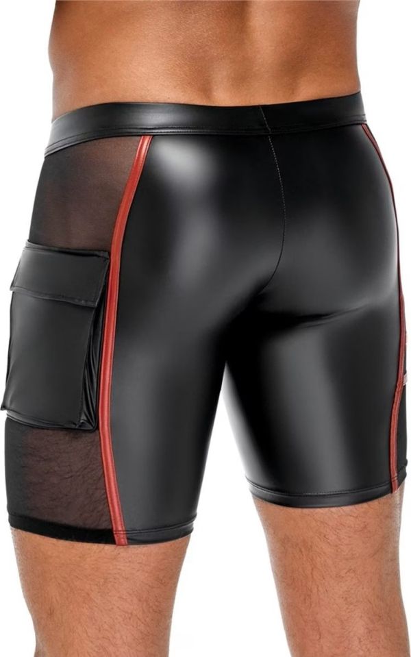 NEK Black Men's Matte-Look Shorts with Red Stripes and Mesh Inserts S/XL