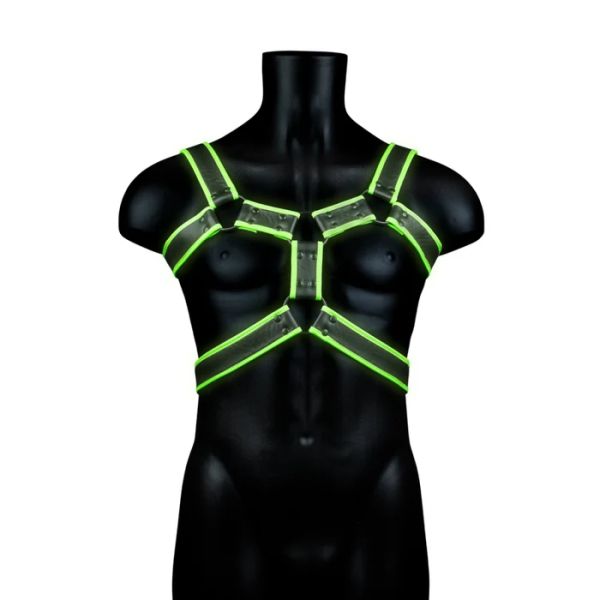Ouch! Glow in the Dark Black Men's PU Leather BDSM Body Harness S/XL